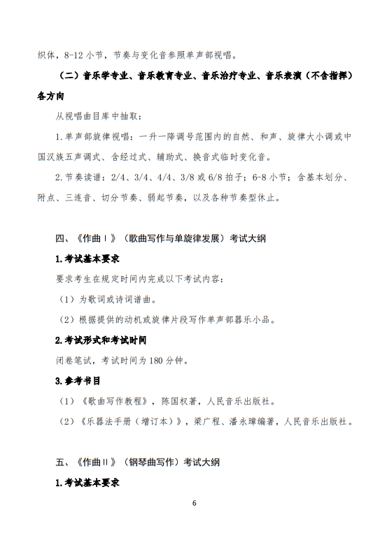 武漢音樂學(xué)院2025普通本科招生入學(xué)考試大綱