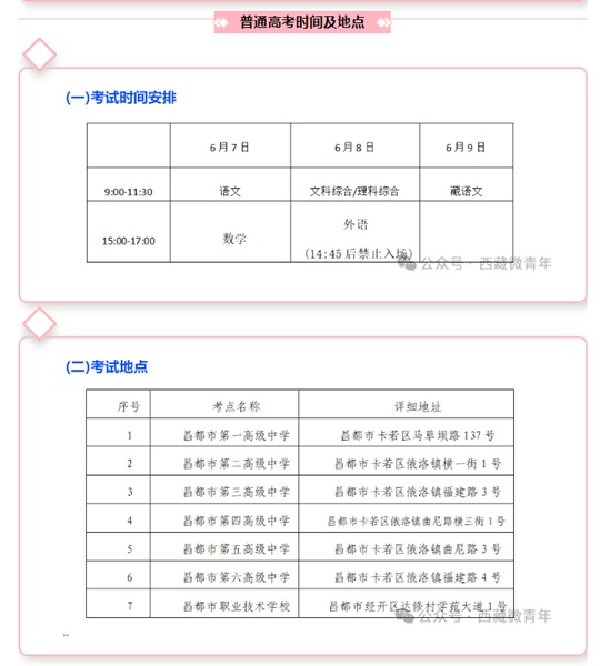 西藏：昌都考區(qū)2025年普通高考溫馨提示