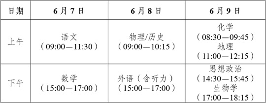 云南省2025年高考時間安排